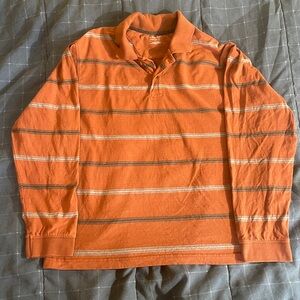St. John's Bay Orange & Gray Striped Long-Sleeve Polo